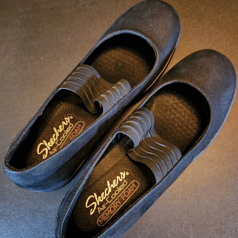 Sketchers black Mary Jane wedges